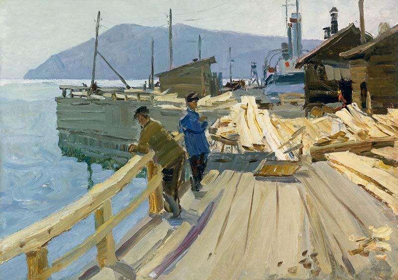 Baikal Lake boat station. At the moorage, Anatoli Ilych Vasiliev